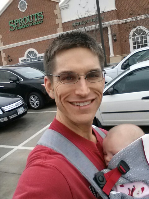 Not from our walk, but a recent store trip where I was taking time to avoid waking her in the sling.